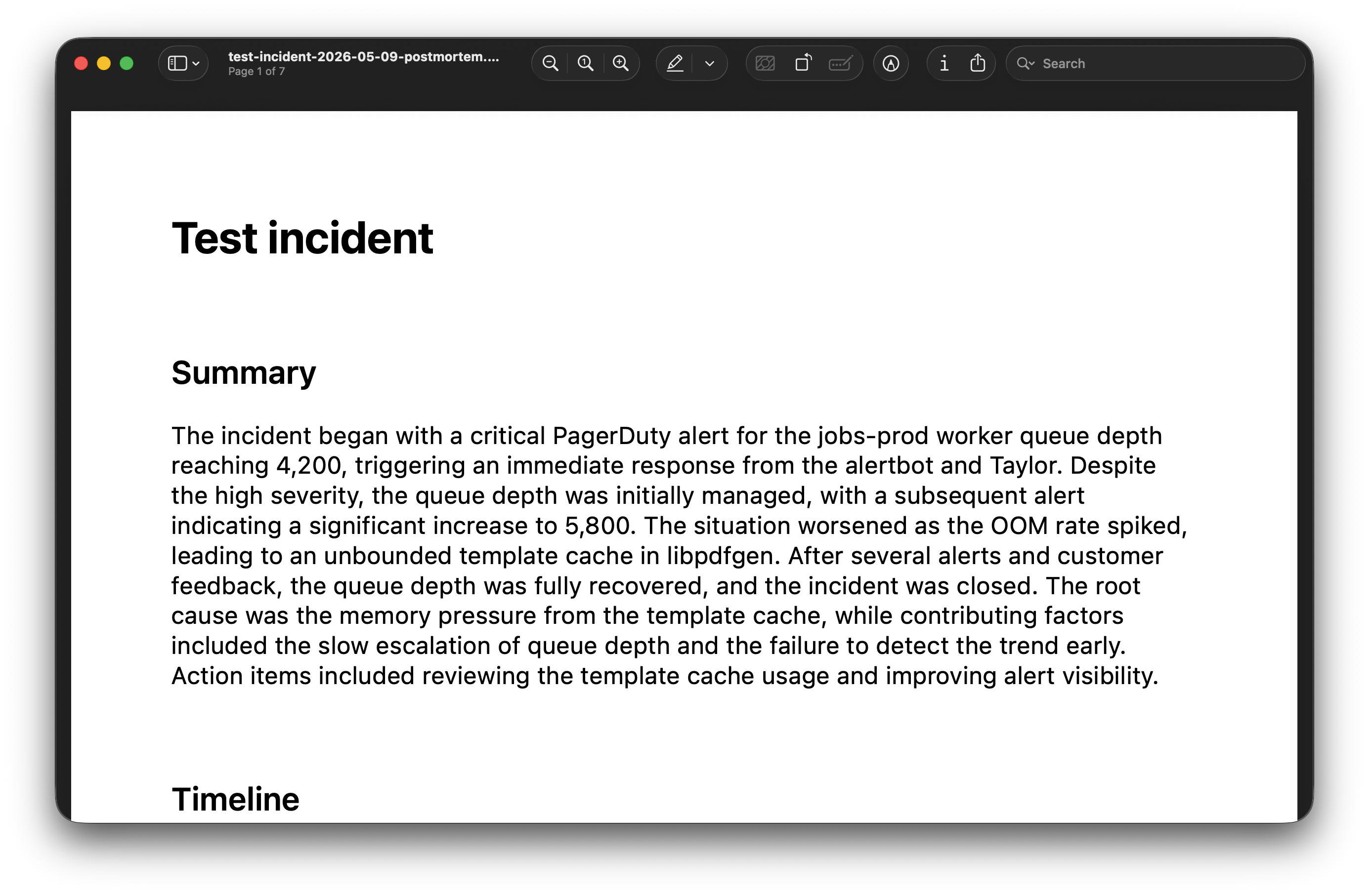 Export menu — Markdown or PDF, with optional minimal-citation toggle for clean Confluence and Notion paste